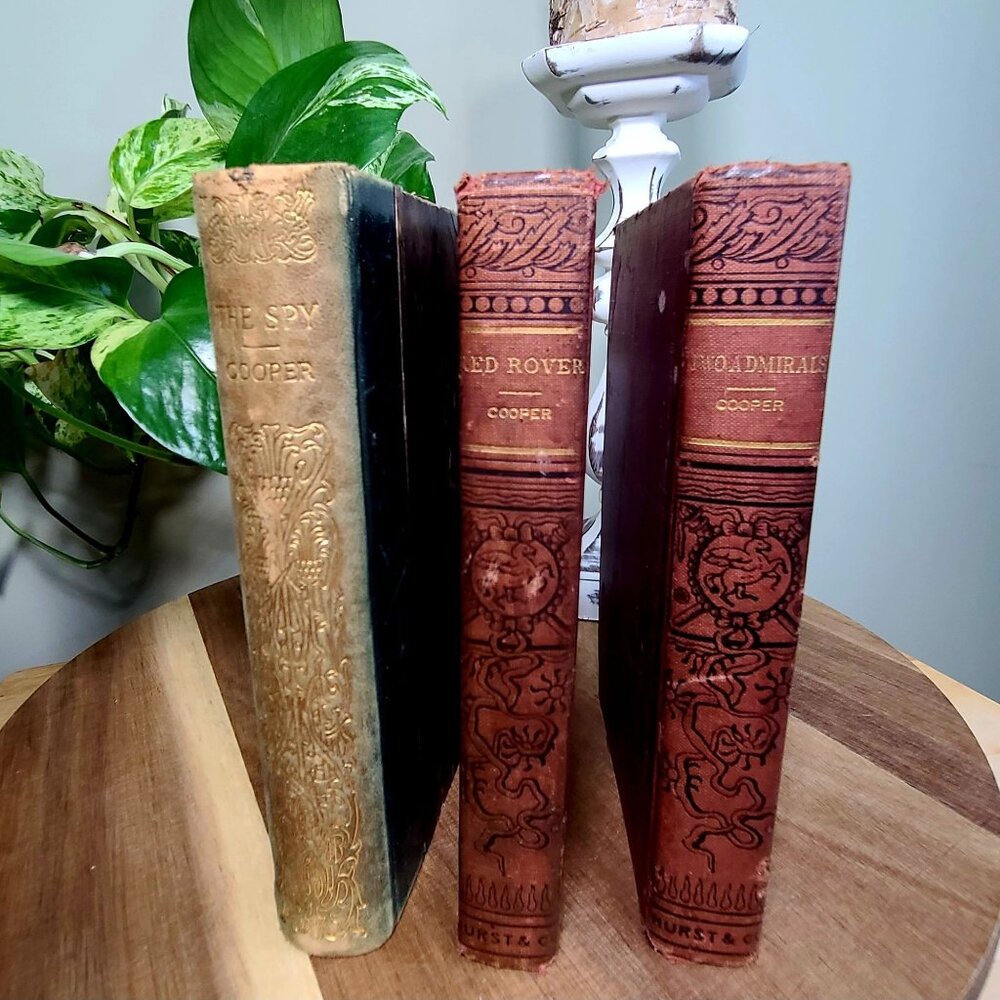 Set of 3 James Fenimore Cooper Hard Cover Novels, The Red Rover, The Spy, The Tw